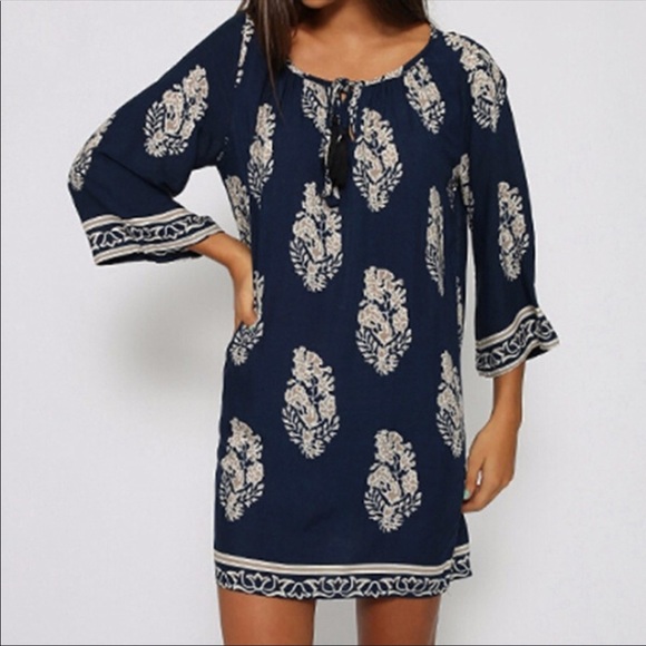 SOLDOUT💙🆕Nia Navy Boho Feather Swing Dress NWT💙 - Picture 4 of 8